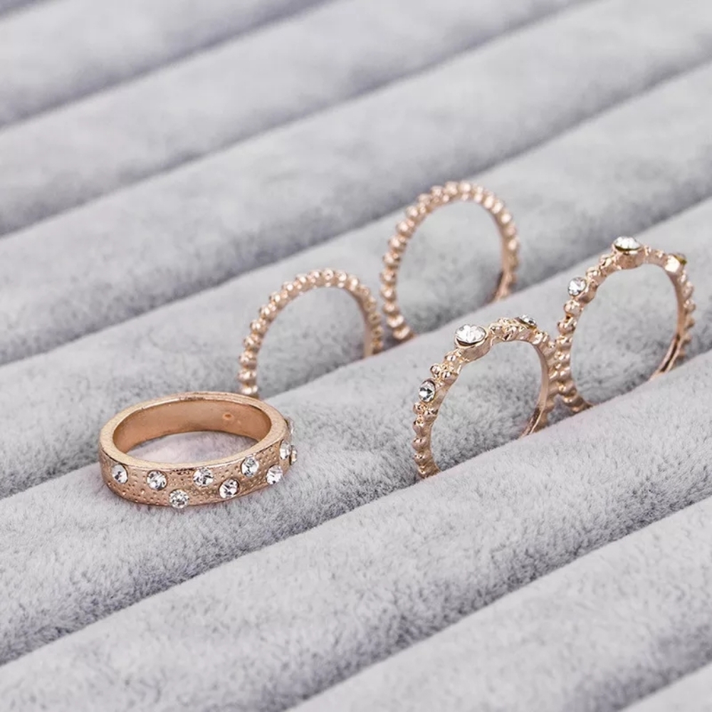 5pcs Rose Gold Crystal Women’s Statement Ring - Picture 2 of 5